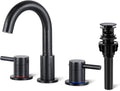 Bathroom Faucet 3 Hole, Oil Rubbed Bronze Bathroom Sink Faucet with Pop Up Drain, 8 inch Widespread Bathroom Faucet with 360° Swivel Spout, 2 Handle Vanity Faucet with Water Supply Hoses