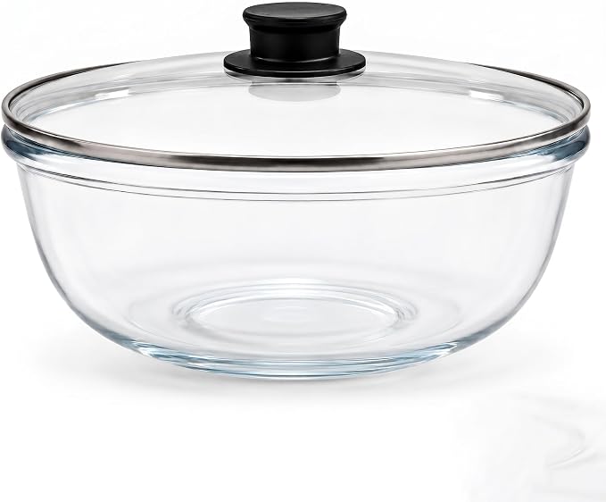 6.7 QT Sourdough Proofing Bowl with Glass Lid, Large Borosilicate Glass Bowl for Bread Dough Rising, Clear Mixing Bowl for Sourdough Bread Making, Baking, Salad and Food Prep