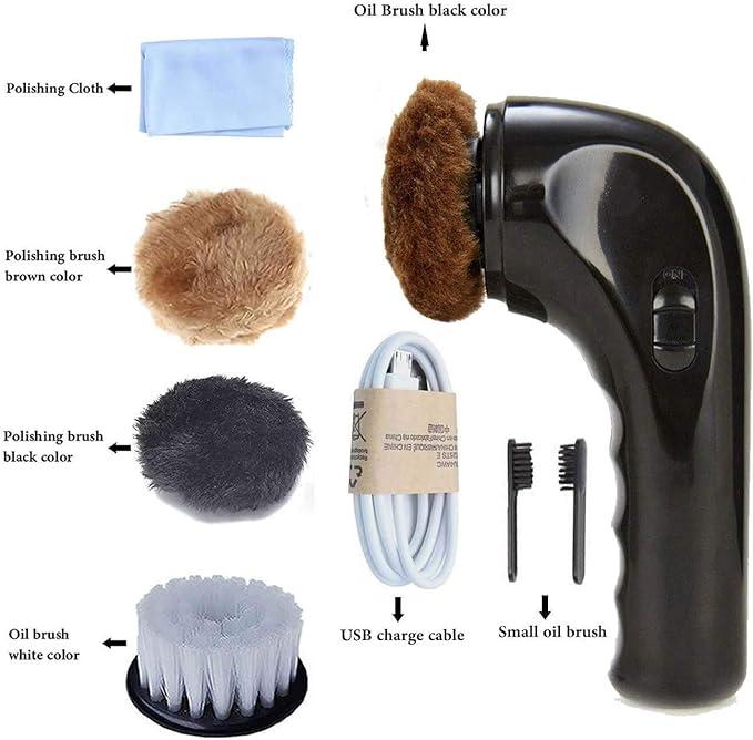 Shoe Shine Kit Electric Shoe Polisher Brush Shoe Shiner Dust Cleaner Portable Leather Care Kit for Shoes, Bags, Sofa (Black)