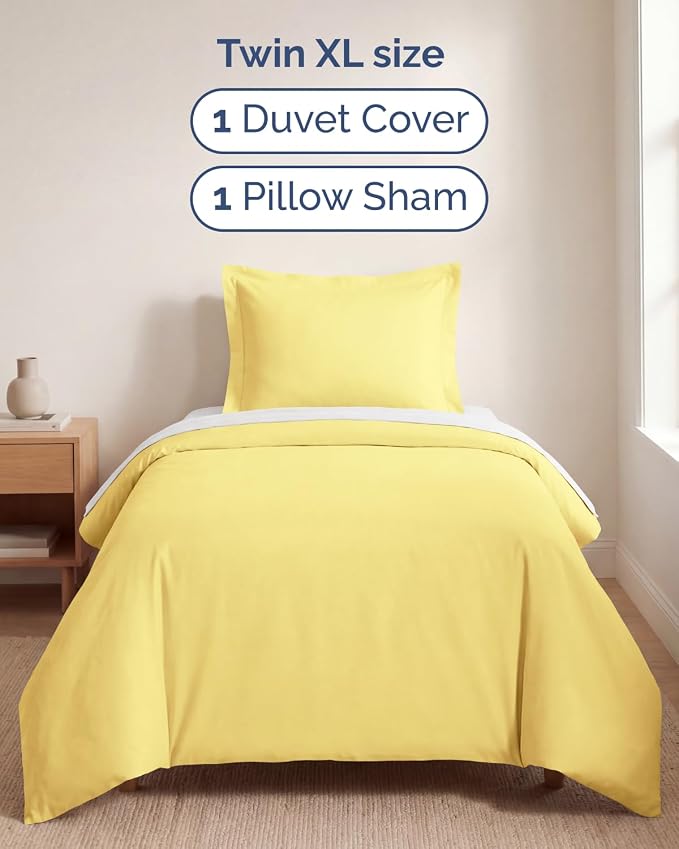 Duvet Cover Twin/Twin XL Size Set - Extra Soft Twin/Twin XL Duvet Cover 68" x 90" with 1 Pillow Sham for Women, Men, Kids & Teens - Comfy, Easy-Care & Fade Free with Zipper Closures and Ties (Yellow)