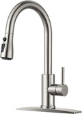 FORIOUS Kitchen Faucet with Pull Down Sprayer, Brushed Nickel, Bar High Arc Single Handle Traditional 3 Modes Stainless Steel Faucet for Kitchen Sink Farmhouse RV Laundry Camper