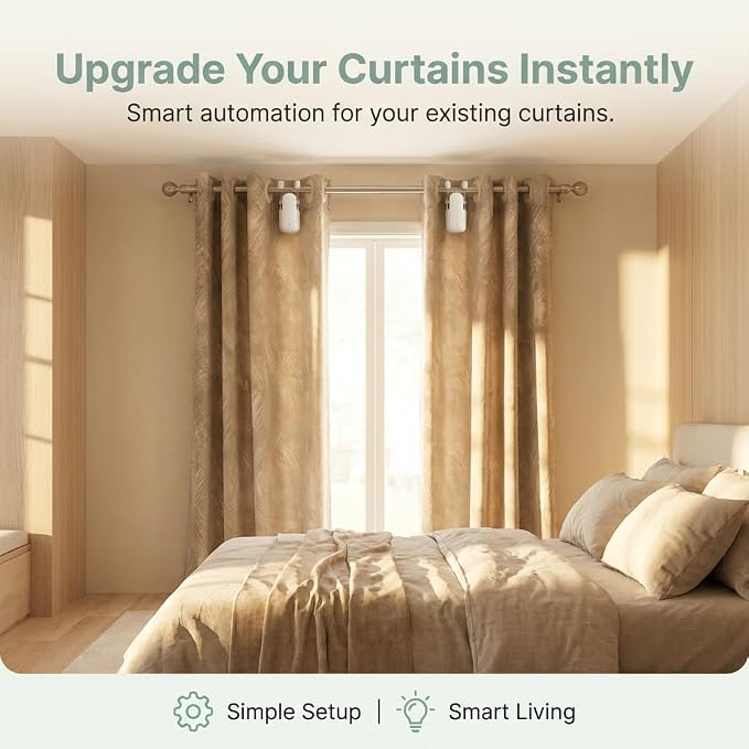 Smart Electric Curtain Opener Bluetooth Remote 20m Range | 4000mah Type-C Battery 6-Month Runtime | Compatible Roman T U Tracks | Easy Installation For Home Office Seniors