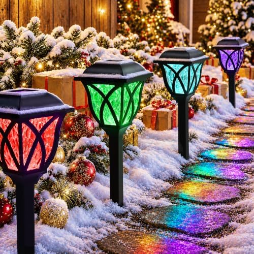 GIGALUMI Solar Christmas Lights Outdoor Decor, Multicolor Pathway Lights
