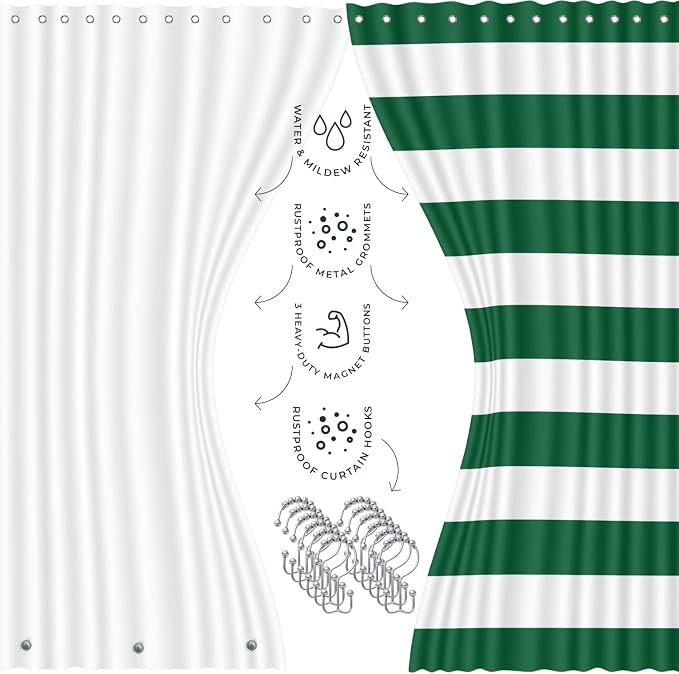 Clara Clark Bathroom Accessories Set - 23PC Shower Curtain Set with Bathroom Trash Can, Green Bathroom Set, Bathroom Sets with Shower Curtain and Green Rugs