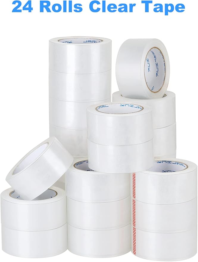JARLINK 24 Rolls Clear Packing Tape, Heavy Duty Packaging Tape | 1.88 Inches Wide and 55 Yards per Roll, 1320 Total Yards. Value Bulk Pack Clear Box Sealing Tape for Shipping