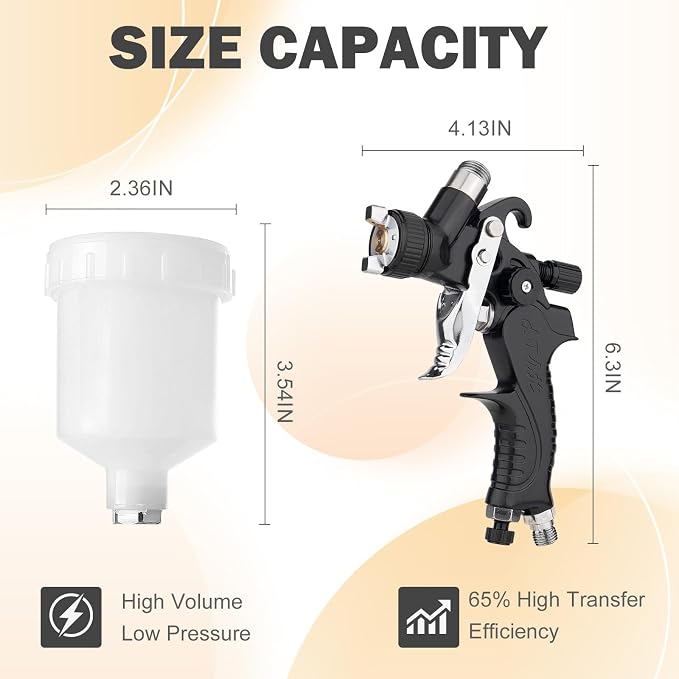 Mini HVLP Air Spray Gun with 0.8/1.0 mm Nozzles and 5pcs 200ML Disposable Paint Cups, 125 cc Cup Gravity Feed Air Paint Sprayer Touch UP Spray Gun for Car Furniture Painting, Detail Repair (Black)