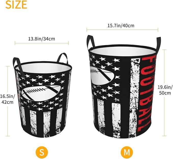 Football American Flag Sport Laundry Hamper Laundry Basket Circular Hamper Dirty Clothes Storage with Handles