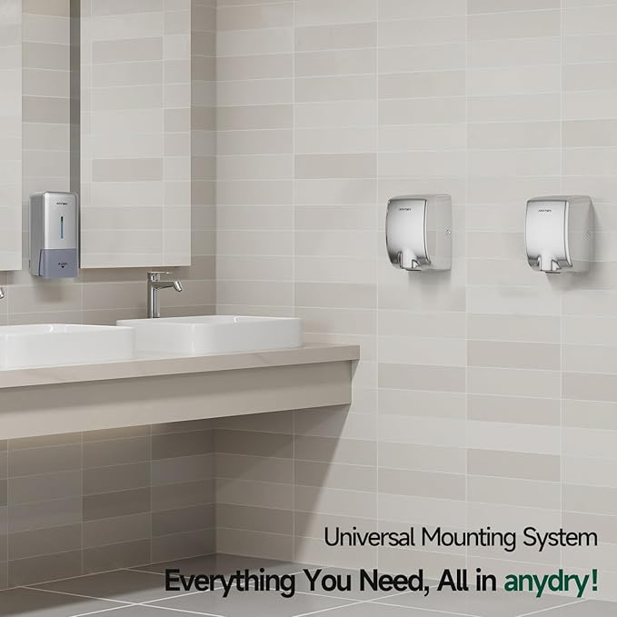 anydry Compact Hand Dryer, High-Speed 1350W Airflow, Polished Stainless Steel Finish, Space-Saving for Commercial & Home Use, Model AD2803Y
