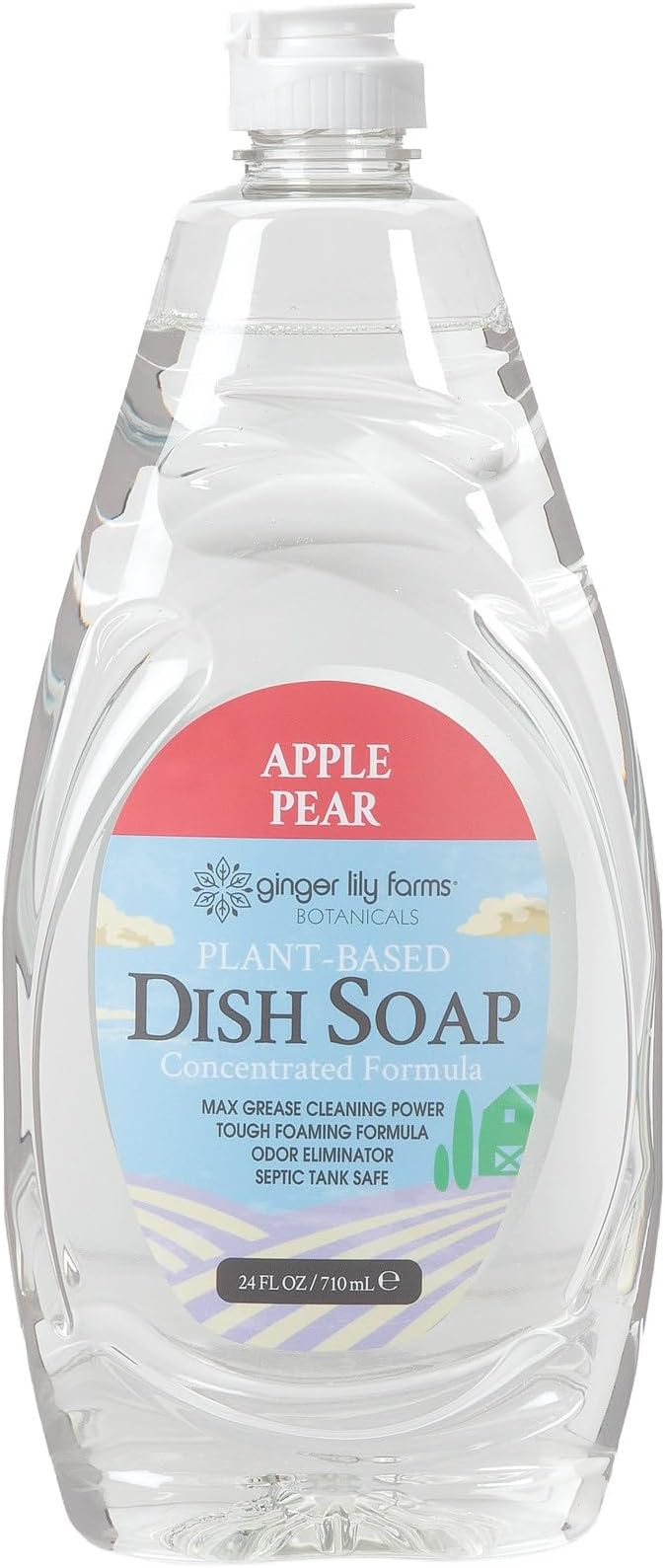 Ginger Lily Farms Botanicals Plant-Based Liquid Dish Soap, Concentrated Formula with Max Grease Cleaning Power, Cruelty-Free, Apple Pear Scent, 24 Fl Oz