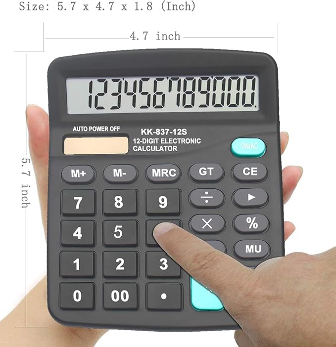 Calculators, BESTWYA Large Button Desk Calculator (Black, Pack of 5) | 12-Digit Dual Power Angled LCD Display Handheld Desktop Feature for Office, School, Home