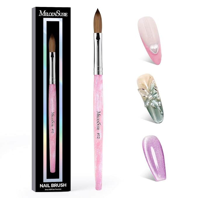 MelodySusie Kolinsky Acrylic Nail Brush,66% Kolinsky Hair Professional Nail Art Brush for Acrylic Application,Aurora Collection Fine Glitter Brush,Size 12