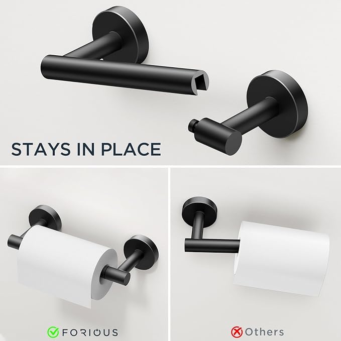 FORIOUS Bathroom Hardware Accessories Set, SUS304 Stainless Steel Towel Bar Set, Modern Towel Racks Holder for Bathroom, Toilet Paper Holder Wall Mounted 4 Pieces(30" Bar, Matte Black)