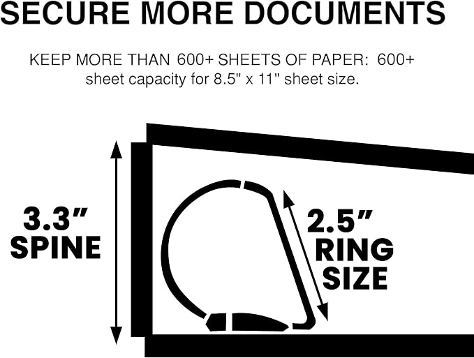 3 Ring Binder, Professional Angle D Ring Binder 5 Inch, Presentation Folder for Standard Pages 8.5 x 11 with Pockets, Crystal Clear View White (Black, 2 Inch)
