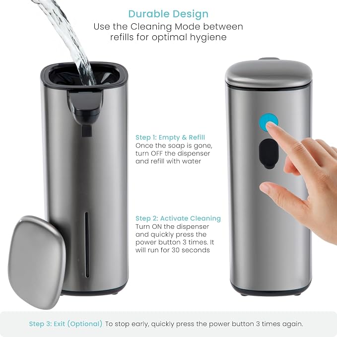 Home Zone Living Foaming Hand Soap Dispenser with Automatic Sensor | Stainless Steel Cover, Adjustable Output and Refillable Pump for Kitchen and Bathroom Sinks