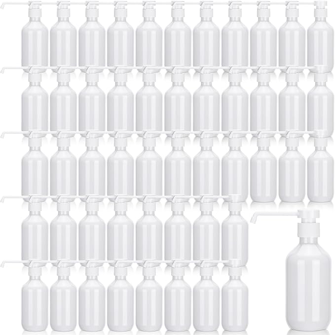 50 Pack Plastic Soap Dispenser Bulk Empty Pump Bottles Dispenser with Long Pump 10 oz Refillable Dish Soap Hand Washing Bottles Lotion Bottle for Kitchen Bathroom(White)