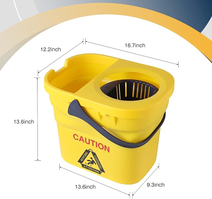Yocada Commercial Mop Bucket with Wringer Portable Collapsible Plastic Mop Bucket and Looped-End String Wet Mop Heavy Duty Cotton Mop Set Kit