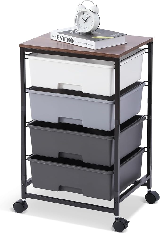 SYKIARIOL Utility Cart with 4 Drawers,Rolling Storage Cart with Drawers,Light Grey