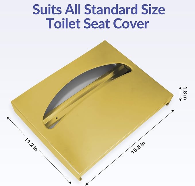Stardrix Stainless Steel Toilet Seat Cover Dispenser, Wall Mount Single or 1/2 Fold Large Capacity Toilet Seat Covers Holder for Commercial and Residential, Brushed Gold