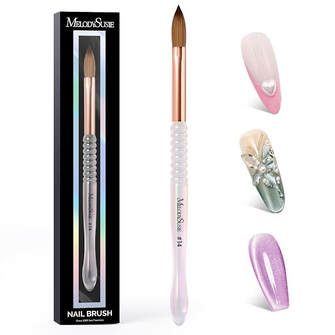 MelodySusie Kolinsky Acrylic Nail Brush, 80% Pure Kolinsky Hair, Professional Nail Brush for Acrylic Powder Nail Extension and 3D Nail Carving, Nail Art Tools for DIY Home Salon, Size 14