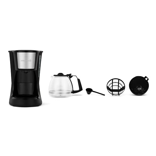 Holstein Housewares 5 Cup Drip Coffee Maker – Compact and User-Friendly with Auto Pause & Serve, Reusable Filter, Measuring Spoon & Glass Carafe, Office & Dorm Use, Black