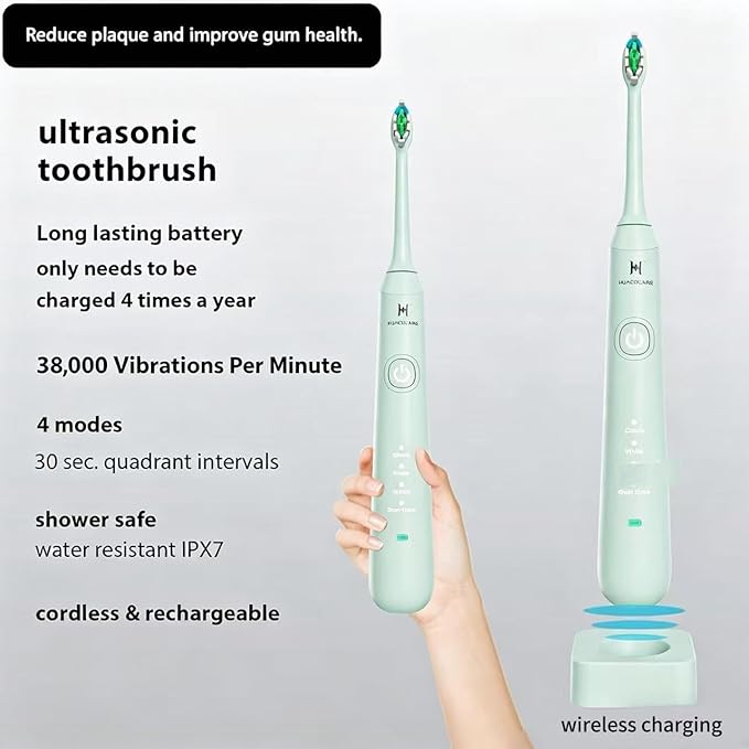 2-1 Oral Clean Kit- Water Dental flosser & Electric Toothbrush Combo- Brushing & Flossing- for Teeth Cleaning and Gum Health (Light Green)