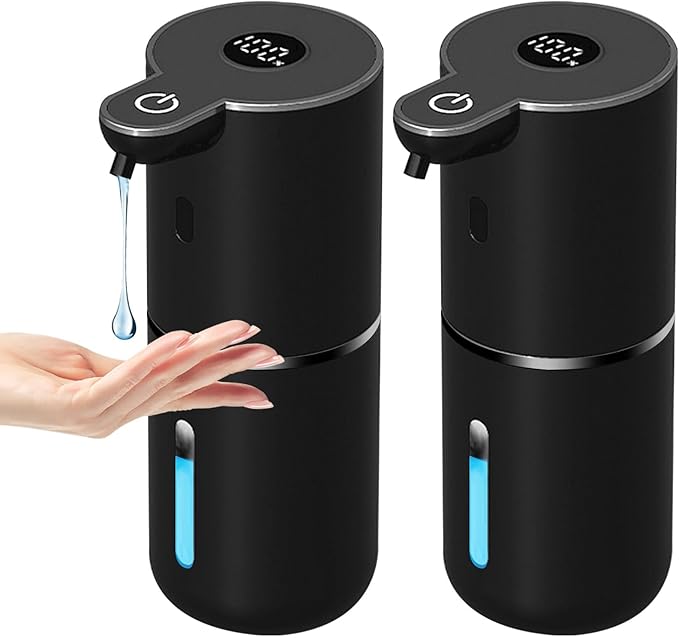 OHIFAST 2 Pack Automatic Liquid Soap Dispenser Touchless, USB Rechargeable Smart Hand Soap Dispenser, 6-Level Adjustable, 12.8oz/380mL, Compatible with Thick Thin Dish Soap for Bathroom Kitchen-Black