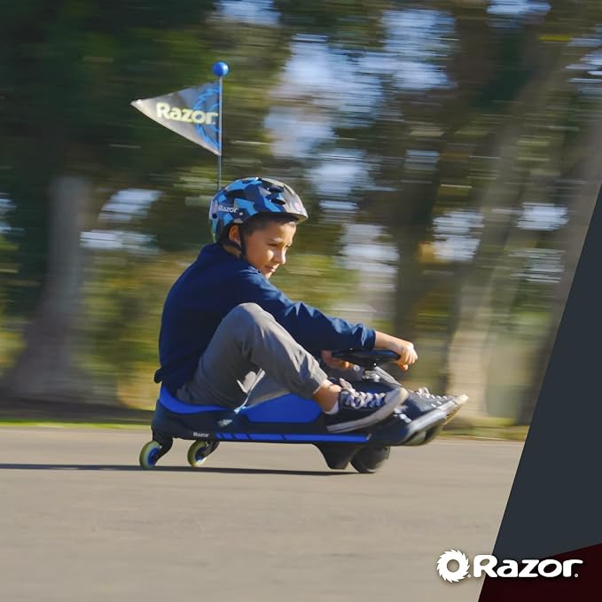 Razor Crazy Cart Shift Electric Go Kart for Kids Ages 6+ - 12V Drifting System, High/Low Speed Switch, Simplified Drifting, Riders up to 120 lbs, Black/Blue