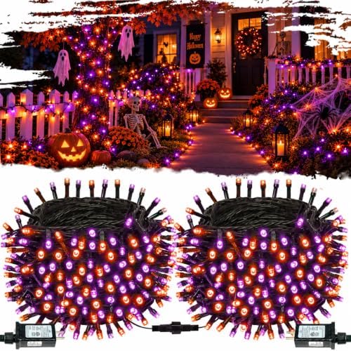 OZS Connectable 2-Pack 164Ft 400LED Halloween String Lights, Purple&Orange