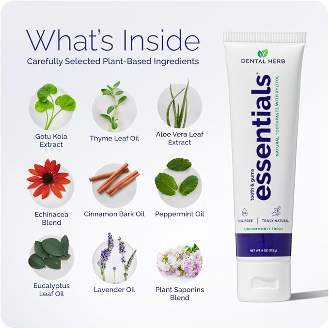Dental Herb Company Essentials Fluoride-Free Toothpaste, 3 Pack, 4 oz | Plant-Based, Fresh Breath, SLS-Free, Clean Ingredients, Daily Toothpaste