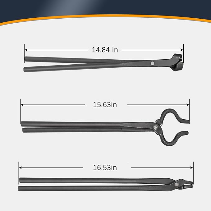 Blacksmith Tongs Set - V-Bit, Blade, Flat, Steel Forge Tongs (3PCS) | Assembled Tong for Knife Making, Blacksmithing, Bladesmith, Bladesmithing