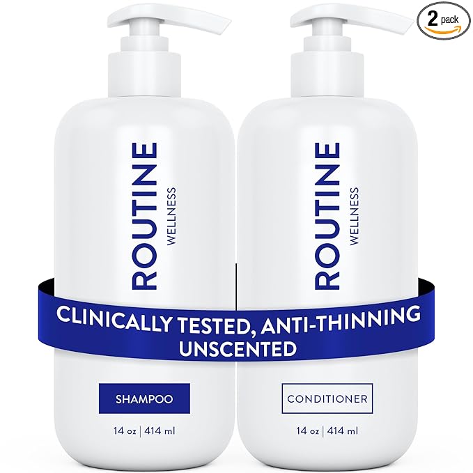 Routine Wellness Anti-Thinning Shampoo and Conditioner Set for Thinning Hair - Biotin DHT Blocker Women & Men - Color Safe Shampoo for Hair Loss & Healthier Hair - Unscented Set