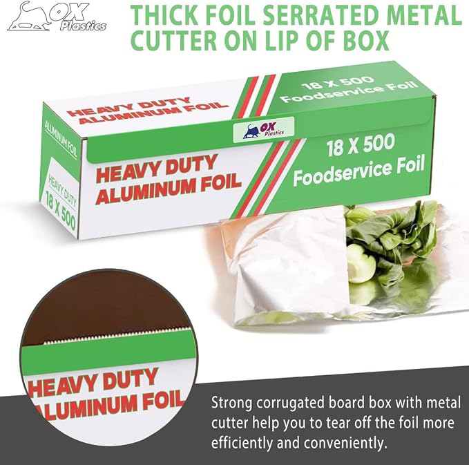 1 Pack Aluminum Foil Wrap 18"x 500 Feet - 80 Gauge Heavy-Duty, Commercial Grade for Food Service Industry - Silver Foil for Cooking, BBQ and Baking