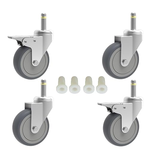 RILIDRI 2-Inch Swivel Stem Caster, 7/16-Inch Stem Diameter Rubber Wheel, Thermoplastic Rubber TPR Replacement Wheels - 4 Pack(2 Brakes 2 Swivel)