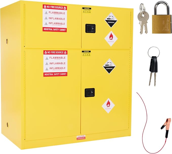 SPECRAFT 125-Gallon Dual-Compartment Flammable Safety Cabinet | 65 x 59 x 34 In, Cold-Rolled Steel, 2 Storage Compartments, Adjustable Galvanized Shelves, OSHA and CE Certified