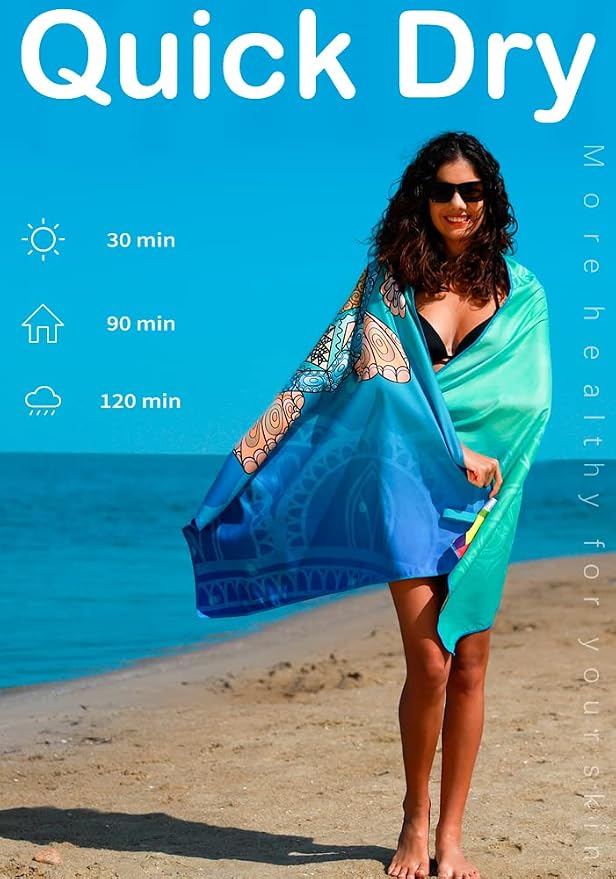 Widdonen Microfiber Beach Towel,Compact 6 Pack-71x32 Inch with Bag Travel | Extra Large,Lightweight,Thin,Sand Free,Quick Dry,Absorbent.Packable for Camping,Swim,Pool,Bath,Picnic,Cruise Essentials Gift