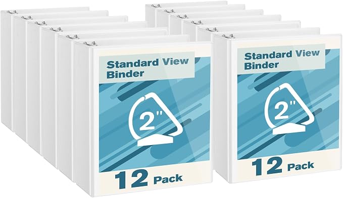 CIXILDTS 2-inch D Ring Binders, Fit US Letter Size Paper, 2" 3 Slant-D Ring Binder with 2 Pocekts, 12-Pack, White