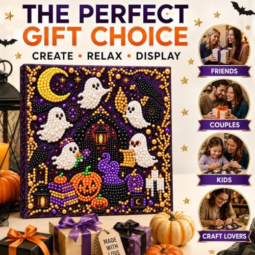 Diamond and Pearl Art Kits for Adults, Halloween Decorations, Framed Decor
