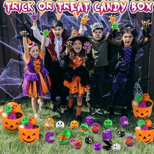 Lallisa 120 Pcs Halloween Pumpkin Container Bucket Plastic, Colorful