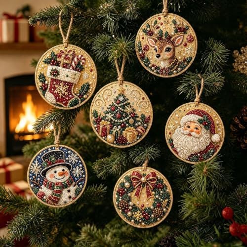 6PCS Christmas Ornaments DIY Pearl Diamond Art Kits for Adult Holiday