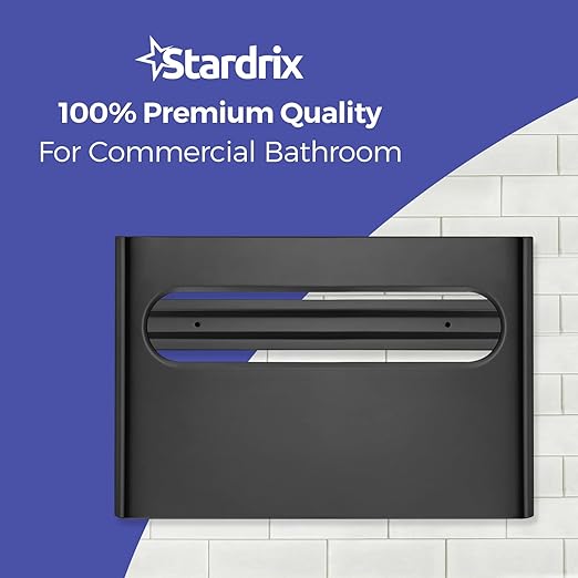 Stardrix Slim Matte Black Stainless Steel Toilet Seat Cover Dispenser – Designer Wall-Mount Holder with Curved Edges and Large Capacity for Single or 1/2 Fold Covers, Aesthetic and Modern Look