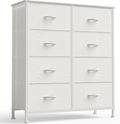 OLIXIS 8 Drawer Storage Dresser with Wood Top - Wide Fabric Chest Organizer for Bedroom, Closet, Living Room,Tower Cabinet, TV Stand, Hallway Entryway Furniture,White