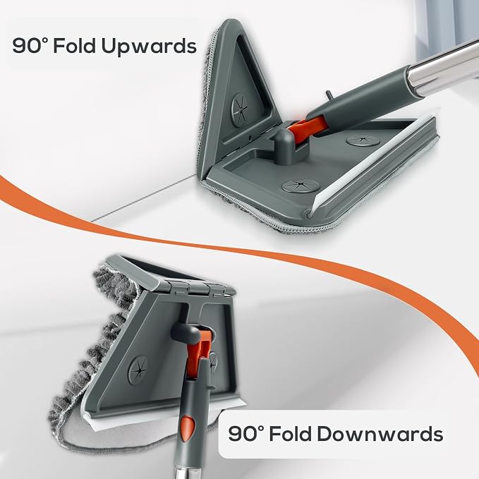 Wall & Base Board Cleaner Tool with 360°Rotating Mop Head, 180°Folding Design for Effortless Baseboards/Ceilings/Wall Cleaning - Adjustable Long Handle Multi-Surface Scrubber & Duster