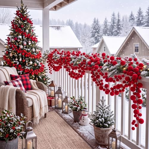 2 Pcs 9 ft Red Velvet Christmas Ball Ornament Garland
