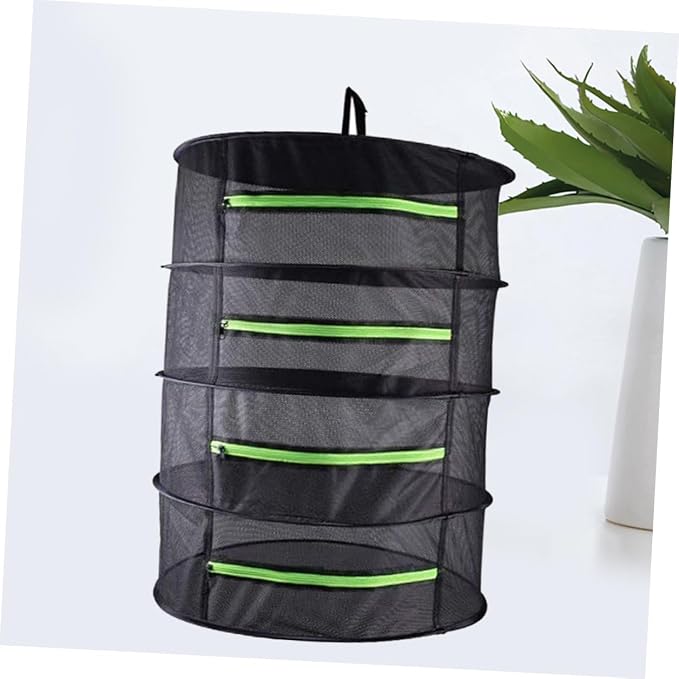 4-Layers Drying Net with Zipper, Folding Laundry Dryer Storage Bag for Fruits and Vegetables, 60cm Diameter Mesh Drying Rack for Indoor and Outdoor Use
