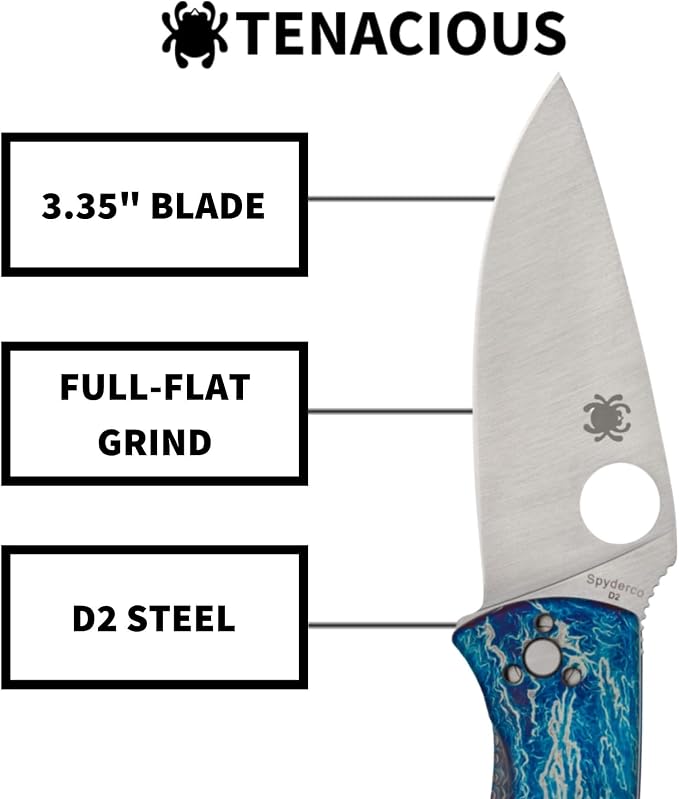 Spyderco Tenacious R.I.L. Disarray Folding Pocket Knife, PlainEdge | 7.74" Overall Length, 3.3" D2 Steel Blade, Titanium Handle, R.I.L Lock, Full-Flat Grind