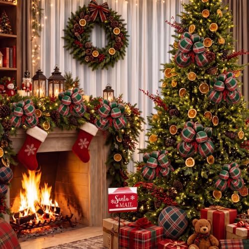 4 Set Large Green Buffalo Plaid Christmas Ball Cluster Fabric Ball Ornament