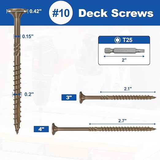 #10 x 3” Deck Screws, 316Pcs Star Drive Wood Screws | Rust Resistant Timber Screws for Timber/Log/Landscaping Wood, T25 Star Bit Included, Brown