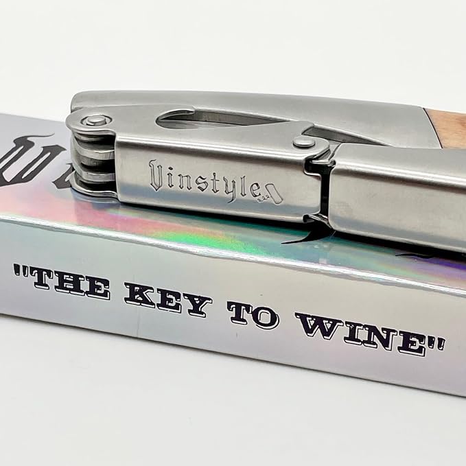 Solid Oak & Stainless Steel Wine Opener With Two Step Cork Pull Lever, Five Spiral Worm and Serrated Knife, Heavy Weighted Feel and Quality Construction. The Superior Waiter's Corkscrew.