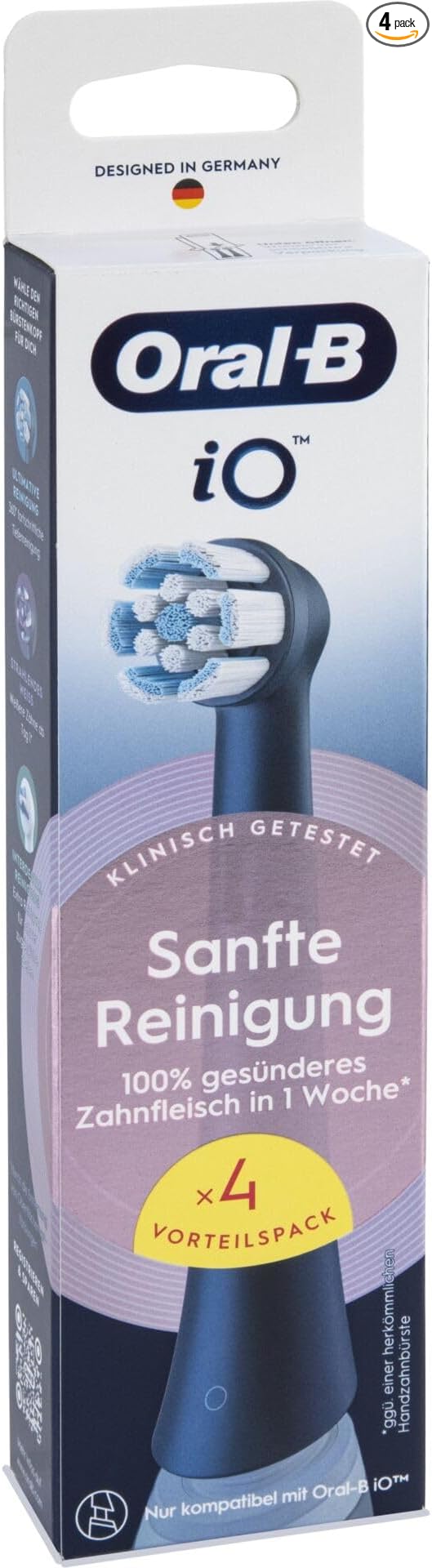Oral-B iO Gentle Cleaning - Original Replacement Toothbrush Heads for Oral-B iO Electric Toothbrushes - Brush Heads, Toothbrush Attachment, Replacement Brushes for Sensitive Gums - Black, Pack of 4