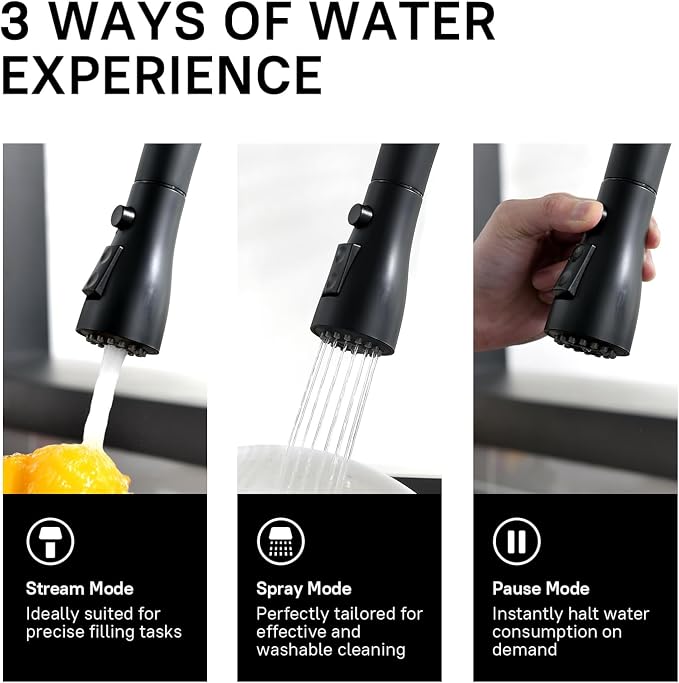 WEWE Black Kitchen Faucet, Leak Proof Kitchen Faucets with Pull Down Sprayer Commercial Stainless Steel Single Handle Single Hole Kitchen Sink Faucet for Farmhouse Camper Laundry Rv Bar